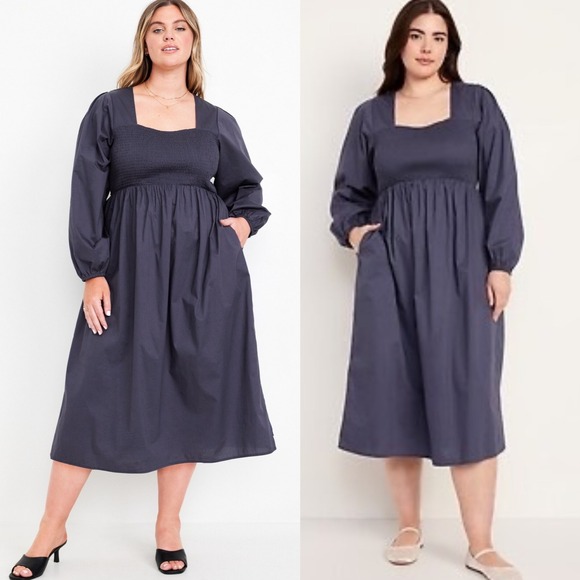 Old Navy Blue Smocked Maxi Dress Womens Sz XL Cotton Form 2024 Pockets‎ Long NEW - Picture 3 of 16